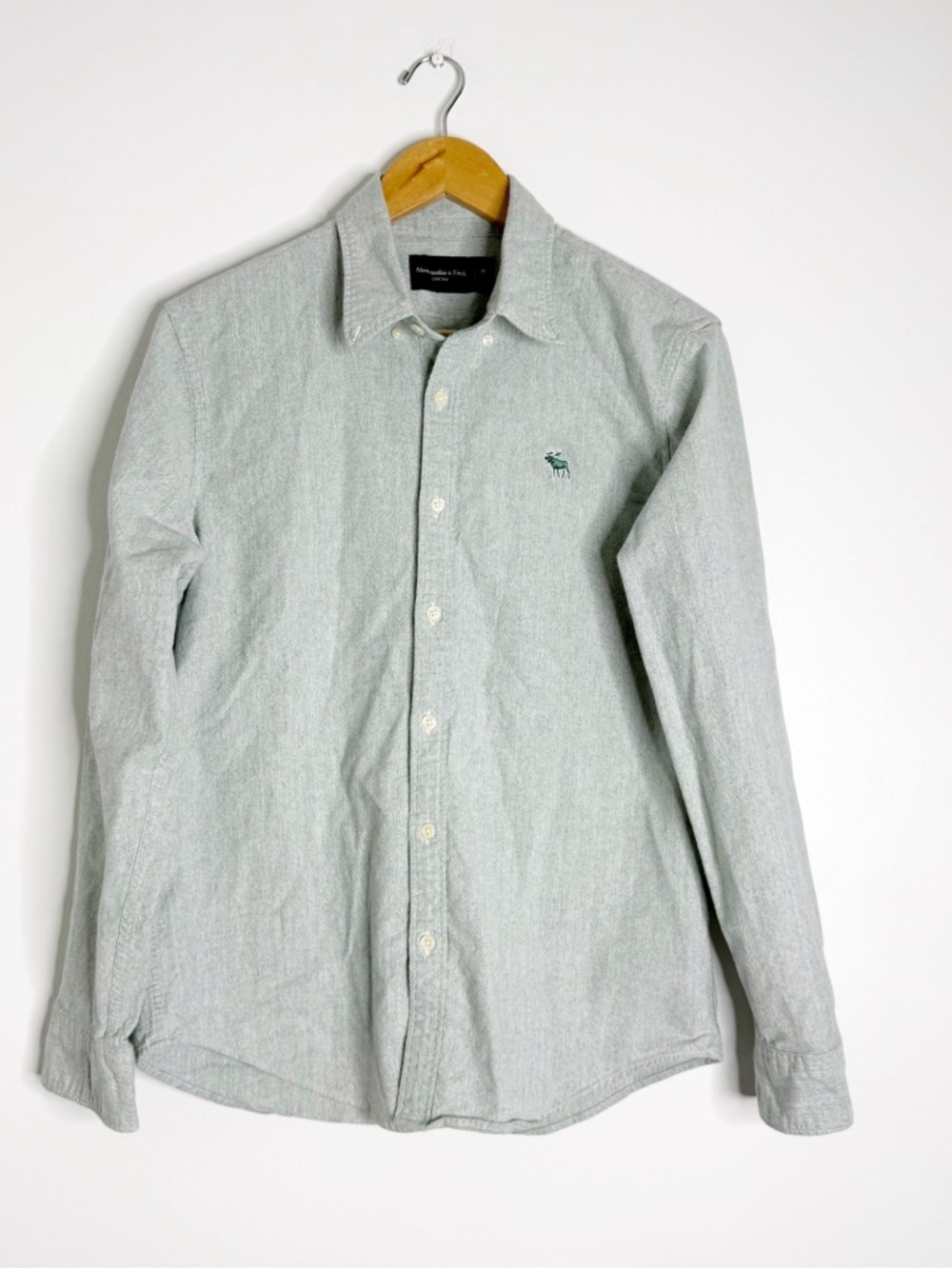 Abercrombie & Fitch Stretch Button Up Shirt Green Heather Medium - Picture 2 of 6